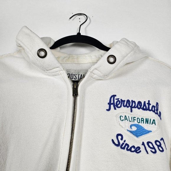 Aeropostale Aero Y2K California Mens 2XL Long Sleeve Full Zip White Hoodie - Picture 4 of 9